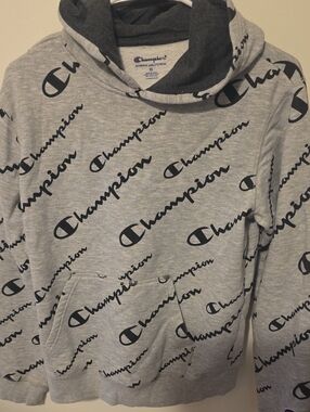 Champion Light Gray All-Over Logo Crewneck Sweatshirt